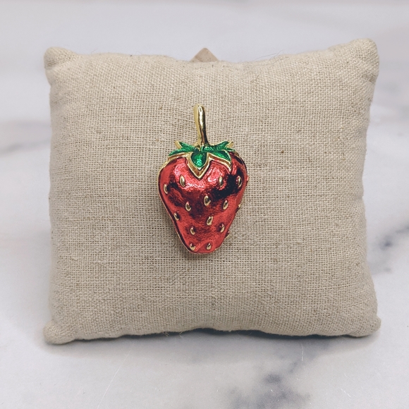 Vintage Jewelry - Retro red enamel strawberry brooch